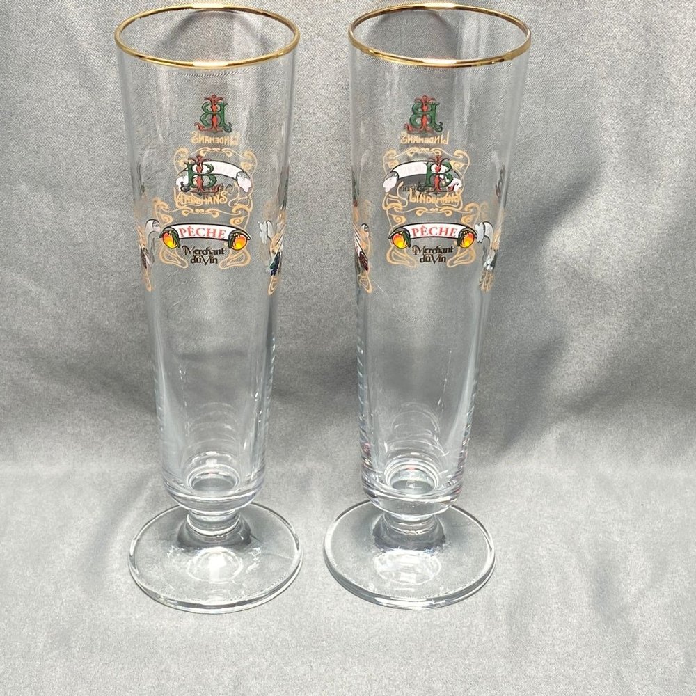 Lindeman's Beer Fluted Glass Gold Rim Set of 2 Cassis, Peche, Kriek, Framboise - Picture 7 of 9